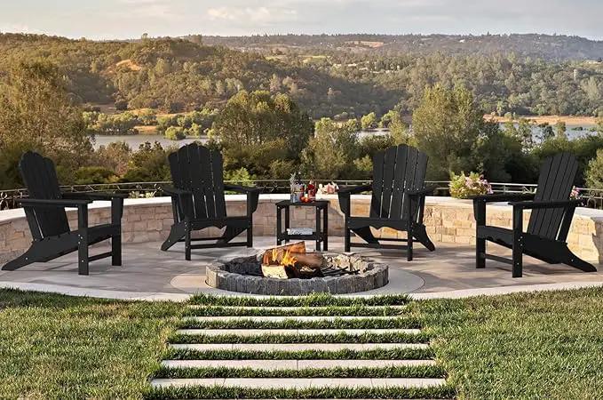 KINGYES HDPE Adirondack Chair, Classic All-Weather Adirondack Chair, Black by GreenHaven Gardens