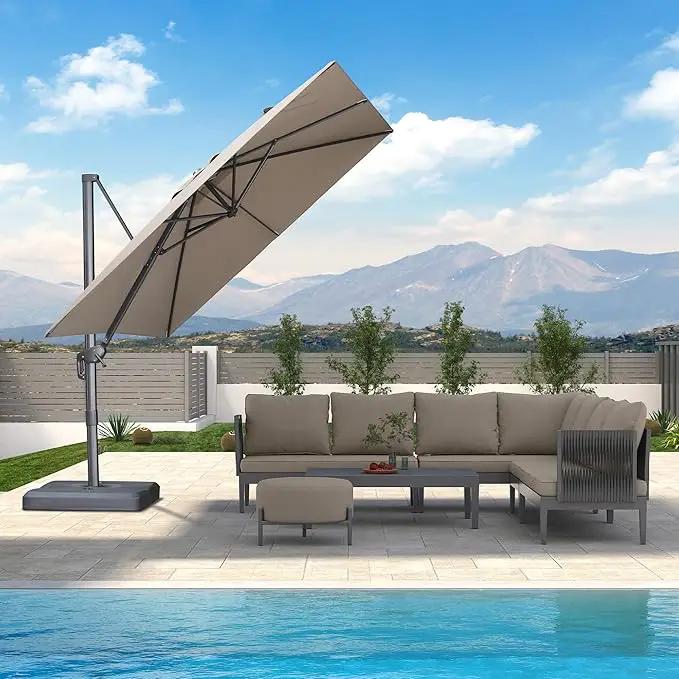 PURPLE LEAF 9 FT Cantilever Patio Umbrella Outdoor Aluminum Offset Square Umbrella with 3 Years Fade Resistance Recycled Fabric and 360-degree Rotation for Deck Pool Garden, Ash Mocha by GreenHaven Gardens