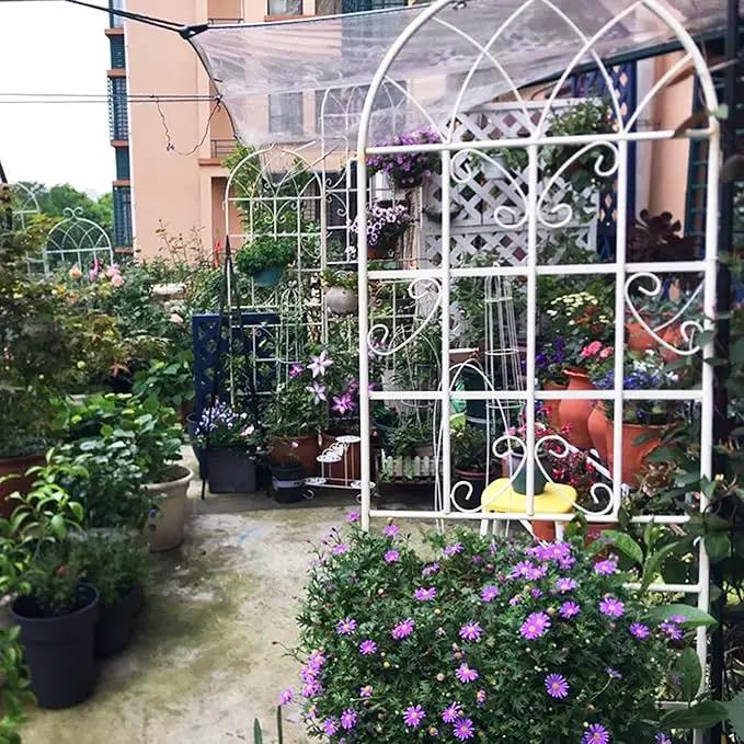 4 Pack Metal Garden Trellis 71" Fence Rustproof Garden Trellis for Climbing Plants Support Roses Flower Outdoor Lawn, Cream White by GreenHaven Gardens