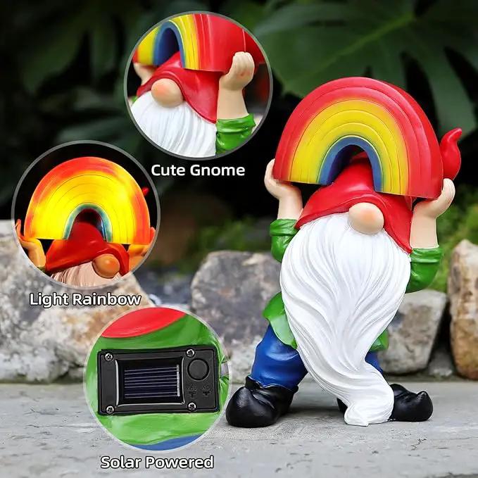 Garden Gnome Statue with Rainbow Solar Lights Large Garden Sculptures Outdoor Decorations Patio Lawn Yard Garden Decor Gifts for Women Mom by GreenHaven Gardens