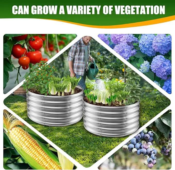 17" Tall Elevated Round Metal Rised Garden Bed- 2.7'x2.7' in Size and 0.8MM Thick Durable Planter Box for Vegetables Flowers Succulent at Patio/Garden Outdoor (Silver, 2.7FT Diameter) by GreenHaven Gardens