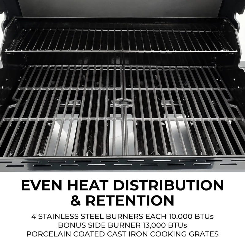 Kenmore 4-Burner Gas Grill with Side Burner, Outdoor BBQ Grill, Propane Gas Grill, Cast Iron Cooking Grates, Electronic Ignition, Warming Rack, Open Cart Design, 53000 BTUs, Stainless Steel by GreenHaven Gardens