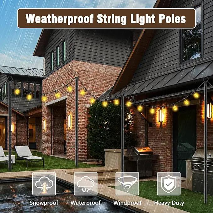 10Ft String Light Poles 4 Pack,Light Poles for Outside Lights,Outdoor with Fence Brackets Hanging Lights,Metal Stand Deck Patio Backyard by GreenHaven Gardens