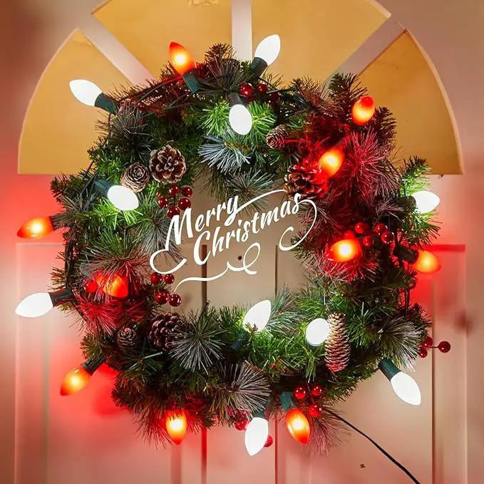 C9 LED Christmas Lights Outdoor, 50 Feet String with 50 Shatterproof Matte Bulbs, Connectable Waterproof Tree Lights for Holiday Roofline Backyard Garden Decor, Red & Pure White by GreenHaven Gardens