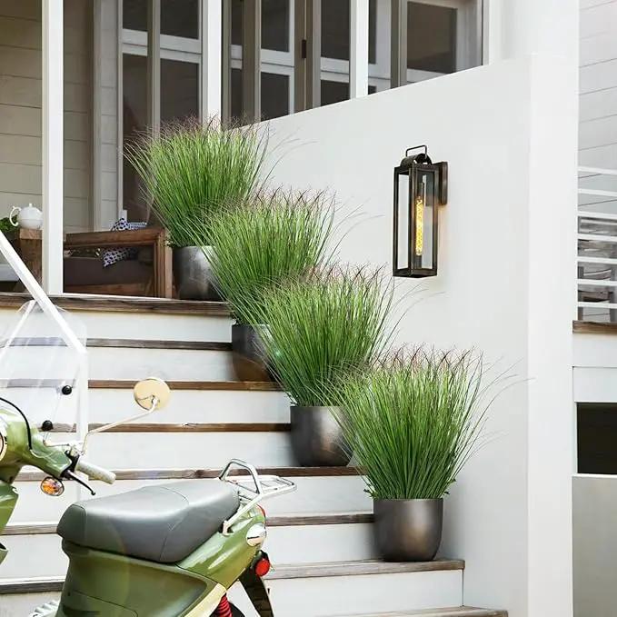 12Pcs Artificial Grass Plants, Faux Shrubs Wheat Grass, Artificial Tall Grass Fake Plants for Outdoor Decor,Artificial Greenery Stems Weed for Room Indoor Home Decor（Green Red Tail） by GreenHaven Gardens
