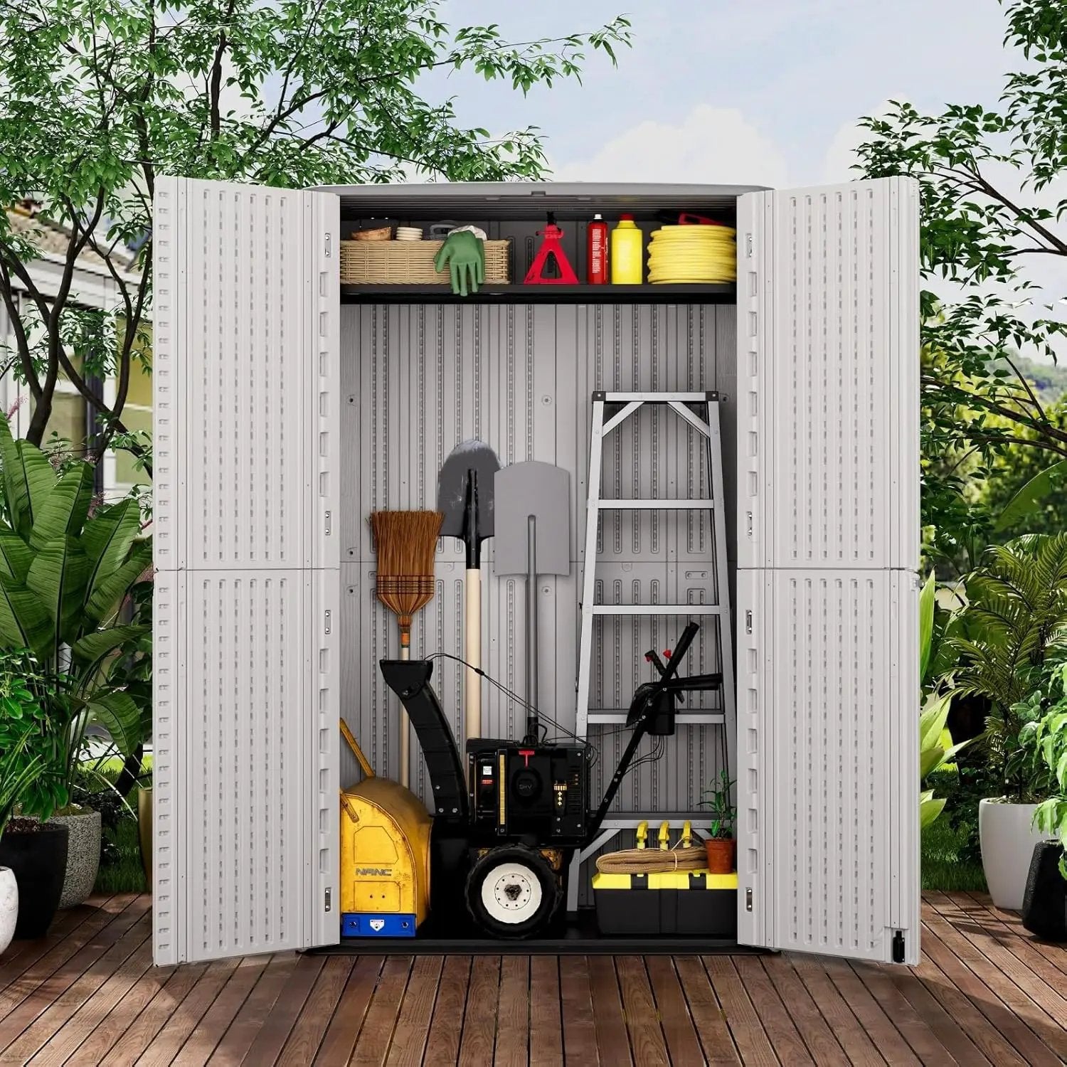ZZM Large 67 Cu.ft Waterproof Storage Shed, Outdoor Storage Cabinet，Durable Resin Storage for Patio Furniture, Garden Tools, Pool Accessories, Mower Storage (White) by GreenHaven Gardens