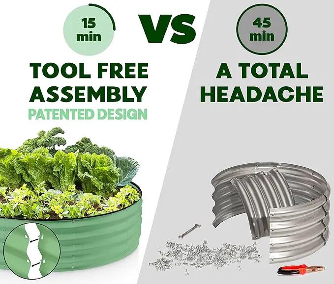 Round Galvanized Raised Garden Bed // 4×4×1 ft (2-Pack) Galvanized Raised Garden Beds Outdoor for Gardening, Vegetables, Flowers // Patented Tool-Free Design Round Planter (Light Green) by GreenHaven Gardens