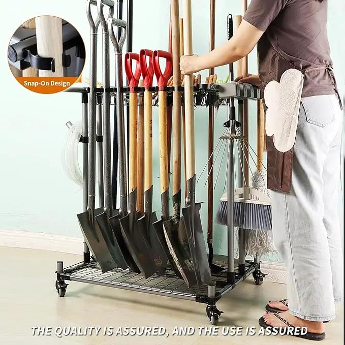 garden tool organizer metal Garage Storage Holder storage large long lawn tools heavy duty tool rack sturdy yard cart yard tool organizer for garage by GreenHaven Gardens