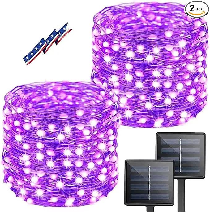Purple Halloween Solar String Lights Outdoor, 2-Pack 80FT 200LED Solar Twinkle Light Waterproof, Copper Wire 8 Modes Purple Fairy Lights for Garden, Fence, Tree Decor, Halloween Decoration Outdoor by GreenHaven Gardens