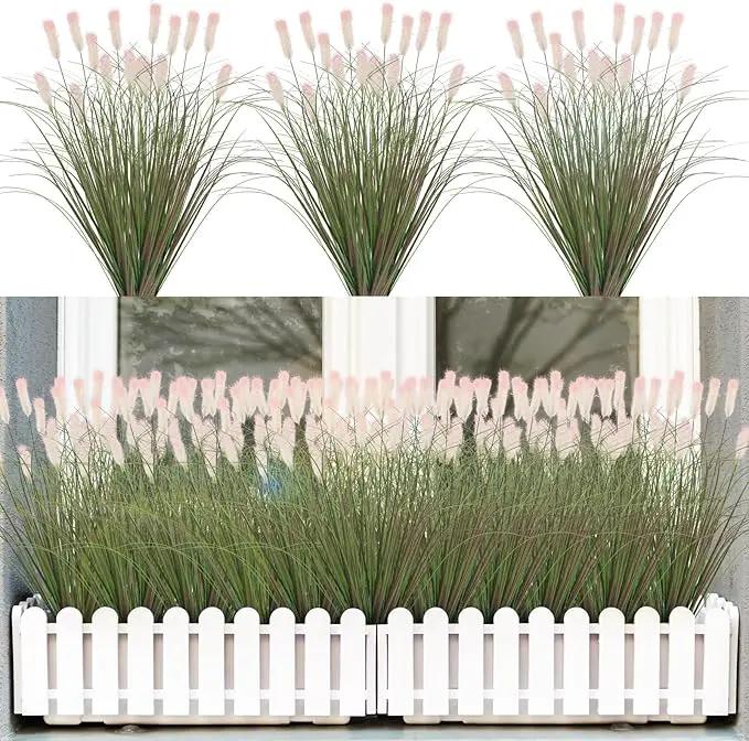 Artificial Grasses Plants Oudoor 12 Bunches Onion Grass Greenery with Plush Faux Fake Shrubs Plant Onion Wheat Grass for Outside Garden Indoor House Home Office Décor (Light Purple & Pink Plush by GreenHaven Gardens