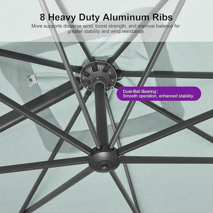 PURPLE LEAF 10 FT Cantilever Patio Umbrella Outdoor Aluminum Offset Square Umbrella with 3 Years Fade Resistance Recycled Fabric and 360-degree Rotation for Deck Pool Garden, Mint Green by GreenHaven Gardens