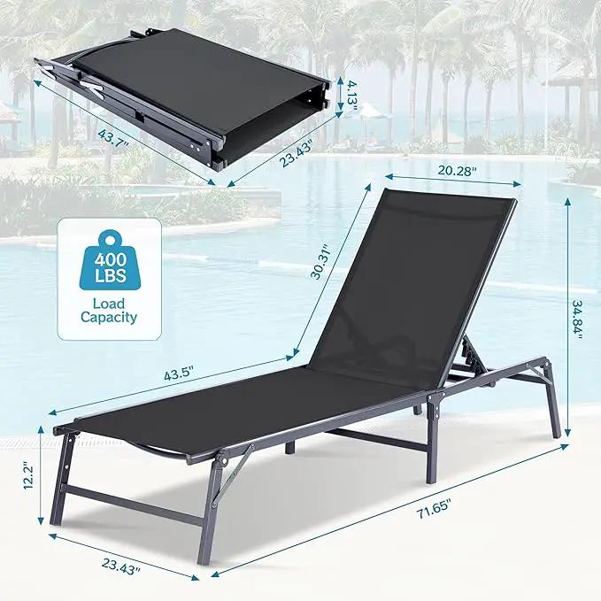 Outdoor Chaise Lounge Chair, Foldable & Assemble-Free, 6 Adjustable Positions, Durable Rust-Resistant Frame, Portable Outdoor Pool Lounge Chairs for Pool Patio Beach, Black by GreenHaven Gardens