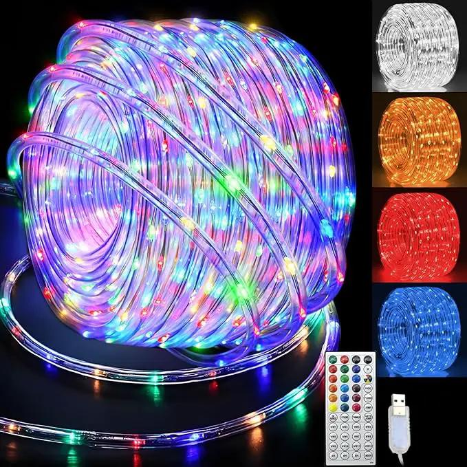 RGBW LED Rope Lights Outdoor with USB Powered, 33Ft 100 LED String Lights Indoor with Remote, 20 Color Changing Fairy Lights for Outside Garden Party Wedding Christmas by GreenHaven Gardens