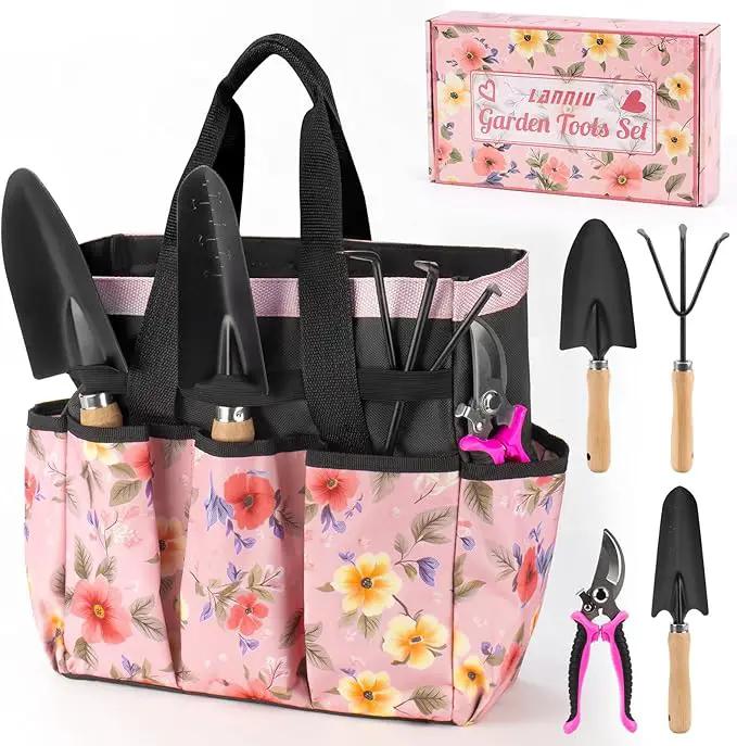 Pink Gardening Tools, Garden Tool Set for Women, 5 Piece Womens Gardening Kit with Garden Hand Tools Pink Floral Garden Bag,Gardening Gifts for Wife (5-Piece Pink) by GreenHaven Gardens