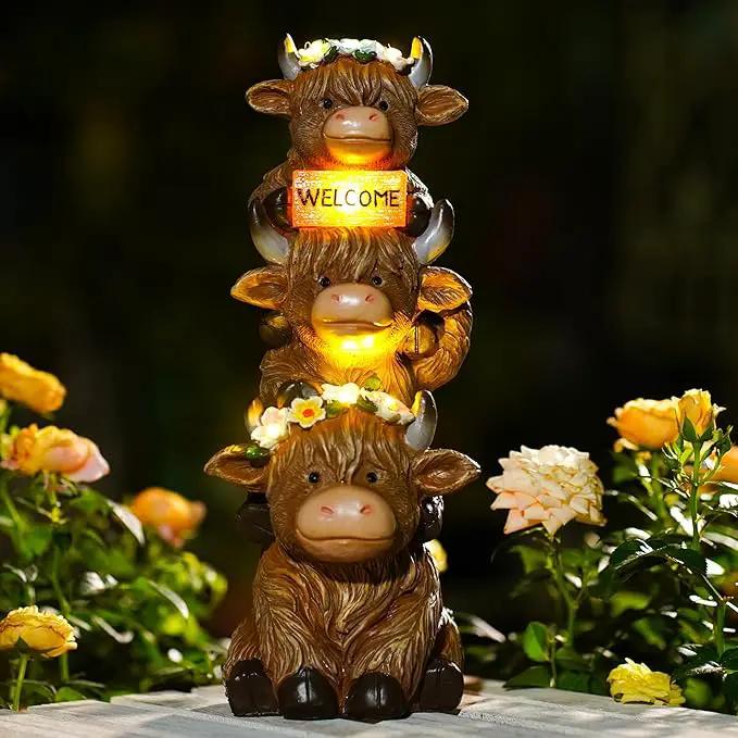 Solar Garden Statues Highland Cow Decoration,Highland Cow Figurine Outdoor Garden Decor Unique Gifts for Women, Mom, Grandma by GreenHaven Gardens