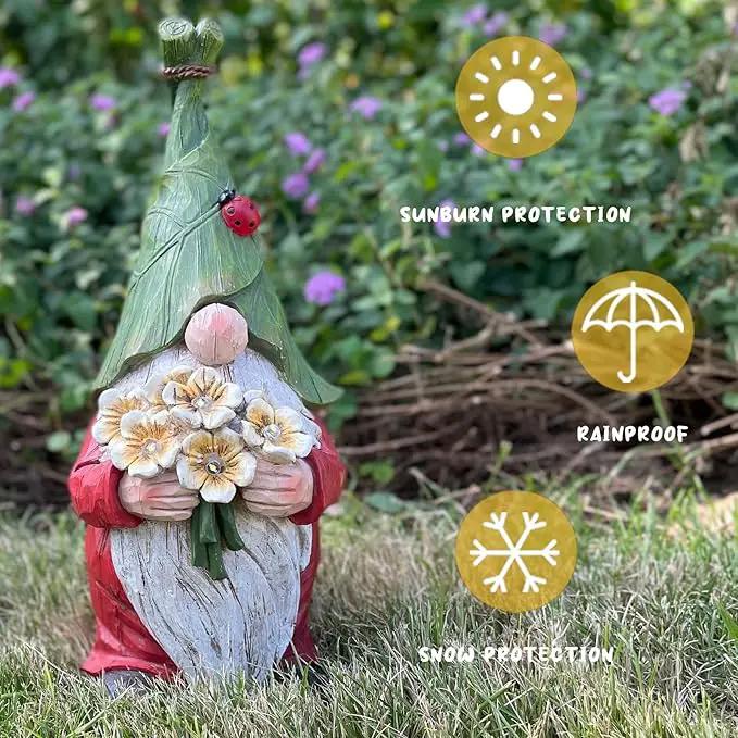 Garden Gnome Statue Outdoor Decor, Solar Garden Gnome Figurine Light, Resin Garden Statues Sculpture for Patio Yard Lawn Outdoor Garden Decorations by GreenHaven Gardens