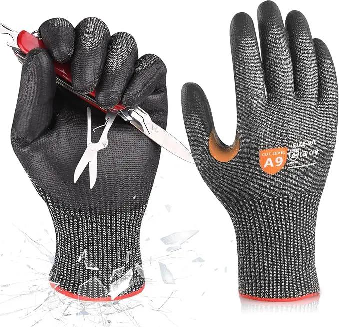 Donfri A9 Cut Resistant Work Gloves for Men - Steel + HPPE Hybrid Safety Gloves for Men, ANSI Cut Level 9 Protection Flexible for Metal Glass Wood Construction Fishing by GreenHaven Gardens
