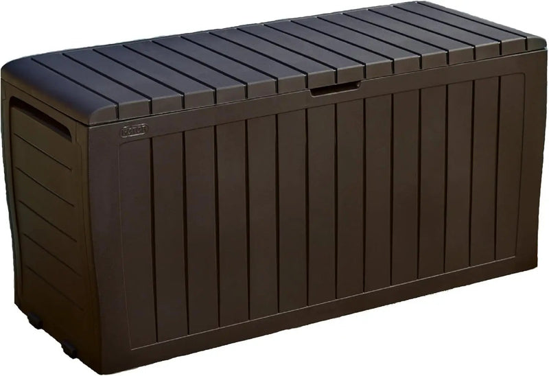 Keter Marvel Plus 71 Gallon Resin Outdoor Storage Box for Patio Furniture Cushions, Throw Pillows, Garden Tools and Pool Floats, Brown by GreenHaven Gardens