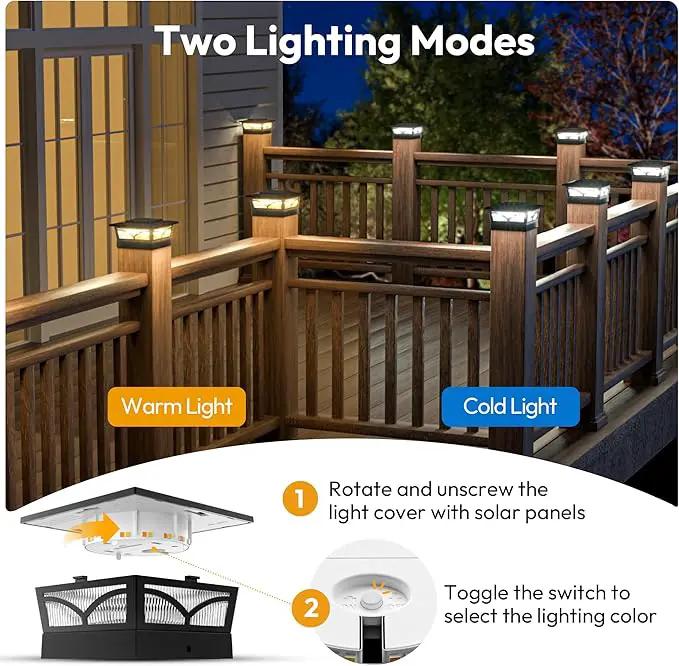 NIORSUN Solar Post Cap Lights Outdoor, 2 Modes LED, Deck Fence Post Solar Lights for 3.5x3.5 4x4 Caps Patio Garden Decoration, Warm White/Cool White Lighting Black 12 Pack by GreenHaven Gardens