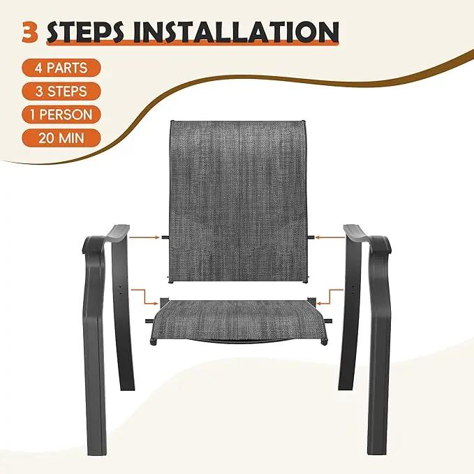 UDPATIO Patio Dining Chairs Set of 2, High Back Wide Seat Outdoor Furniture Chairs with All Weather Breathable Textilene, for Lawn Garden Backyard Deck, Dark Grey by GreenHaven Gardens