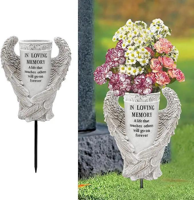 BAYN Grave Decorations for Cemetery, Angel Wings Vases with Spikes for Garden Decorations Waterproof Garden Statues Memorial Gifts for Loss of Loved One by GreenHaven Gardens