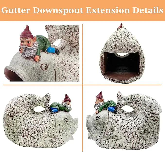 Gnome Fish Sculpture - Eco-Friendly Resin Gutter Diverter Rain, Outdoor Decor Sculpture, Garden Animal Statue, Gutter Downspout Splash Block, Decorative Extension, Ideal for 3"x4" Downspouts by GreenHaven Gardens