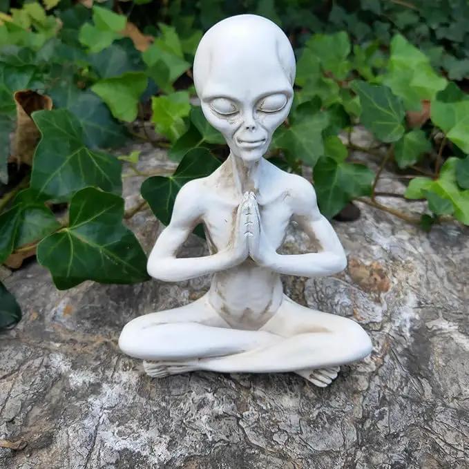Wise Ailen Statue, Resin Medition Zen Yoga Alien Figure, Thinking Alien Sculpture for Home Indoor Outdoor Patio Lawn Yard Decor, 6.3" H by GreenHaven Gardens