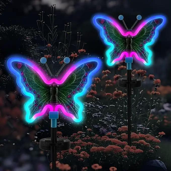 Solar Butterfly Lights Outdoor,Butterfly Solar Lights for Outside, Solar Garden Decor, Outdoor Garden neon Lights,Pathway Butterfly Lights (Light Blue,2pack) by GreenHaven Gardens