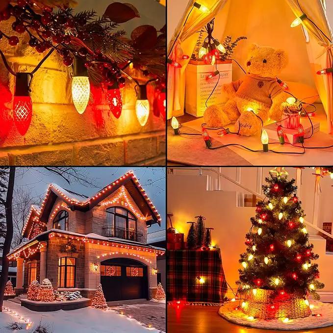 C9 LED Christmas String Lights Outdoor, 26 Feet 20 LED Christmas Pathway Lights with 20 Plastic Stakes, Connectable Waterproof for Driveways Xmas Holiday Patio Decoration, Red and Warm White by GreenHaven Gardens