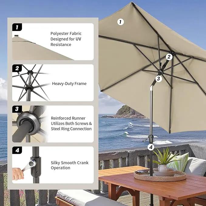 CROWN SHADES 9 Ft Patio Umbrella - Polyester Outdoor Umbrella with 30° Push Button Tilt, Patented Edge Connection Windproof Design for Patio, Pool, Garden & Table, UV Resistent by GreenHaven Gardens