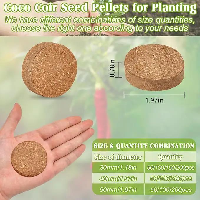 ZeeDix 100pcs 50mm Coco Coir Pellets, Compressed Coconut Coir Seed Starter Pellets Potting Soil Indoor Plants Soil Discs for Planting Flowers Bonsai Herbs Plants and Vegetables by GreenHaven Gardens