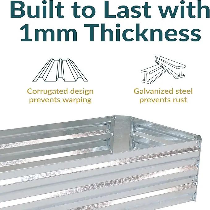 Sunnydaze 11.75" H Raised Metal Garden Bed - Galvanized Raised Garden Bed Outdoor for Vegetables and Flowers - Woodgrain - 4' x 2' Silver by GreenHaven Gardens