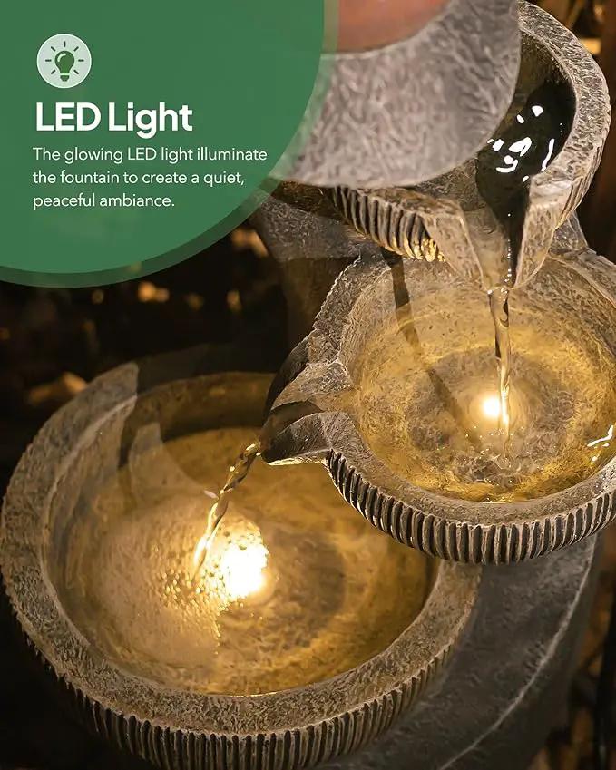 20" H Outdoor Water Fountain, Modern Outdoor Garden Fountains with LED Lighted for Garden, Patio, Deck, Backyard and Home Art Decor by GreenHaven Gardens