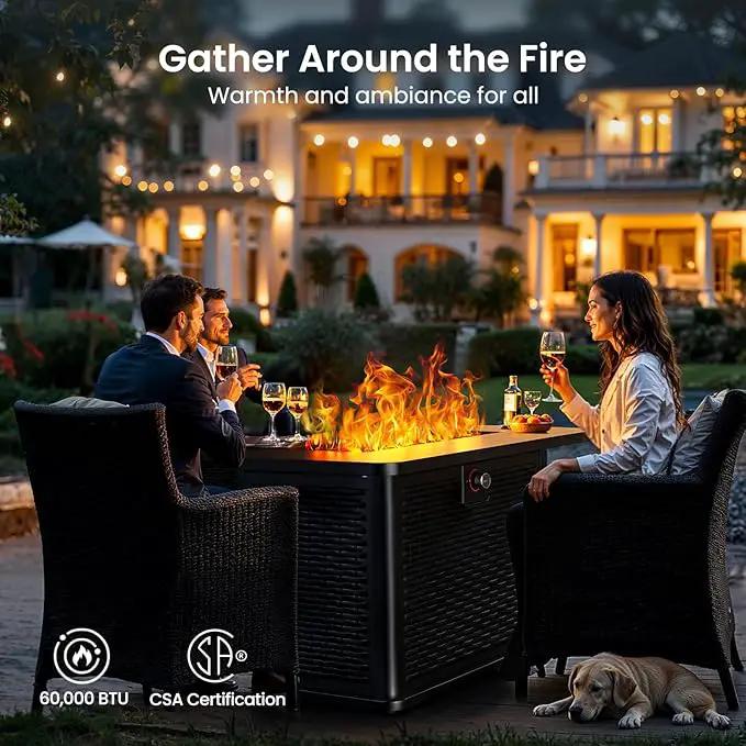 Ciays 43-Inch Rectangular Propane Fire Pit with 60,000 BTU Output, Gas Fire Pit with Cover and Rocks, Fire Pit Table CSA-Certified 2 in 1 Table Gatherings Parties with 304 Stainless Steel H-Burner by GreenHaven Gardens