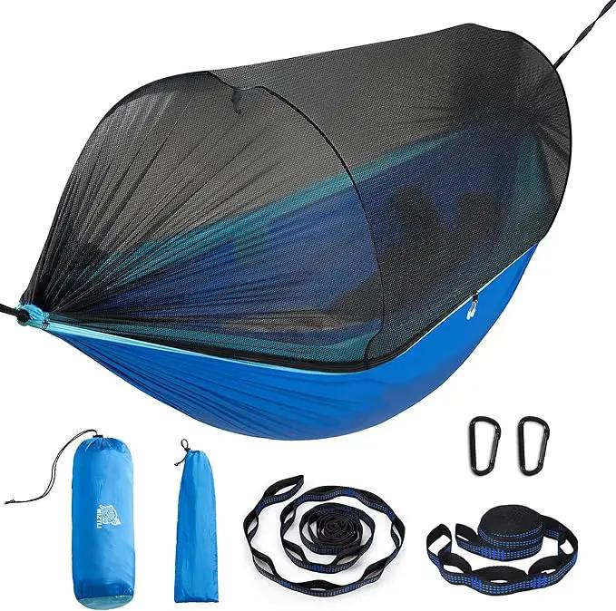 Miztli Camping Hammock -Portable Hammock w/Spacious Net & Tree Straps w/Adjustable Loops, Double and Single Hammock for Outdoor, Indoor, Hiking and Travel by GreenHaven Gardens