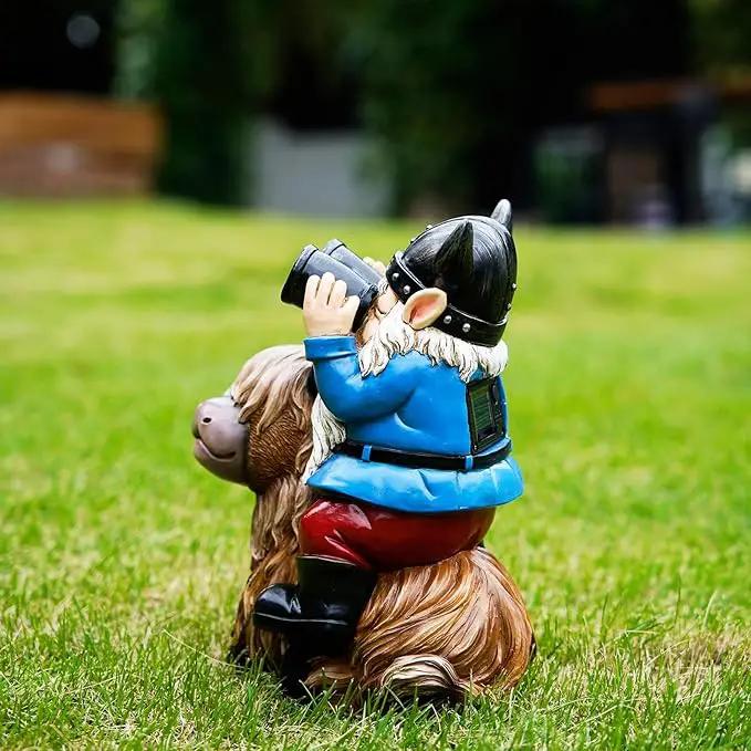 Tolimi Garden Gnome Sitting on Highland Cow Outdoor Statue wiht Solar LED Light Funny Decoration for Yard and Patio Gifts (Gnome) by GreenHaven Gardens