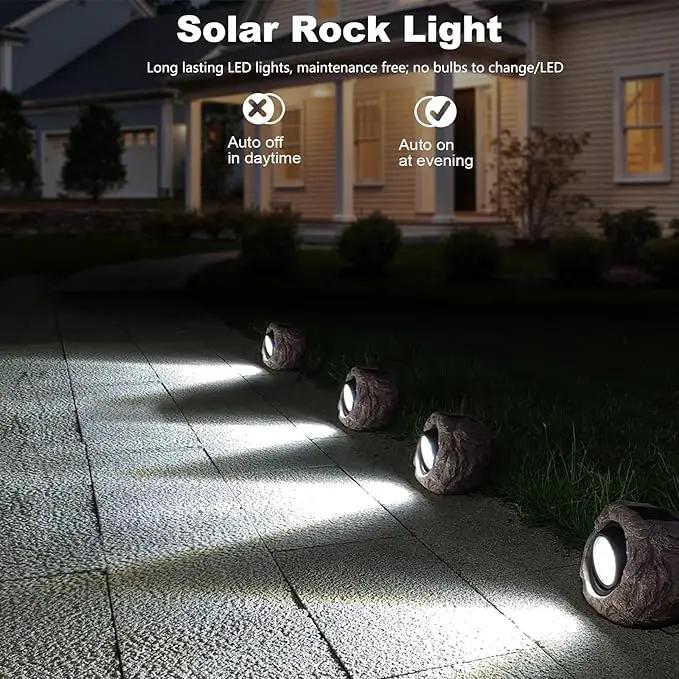 Outdoor Solar Rock Light, Waterproof LED Solar Spotlight, Garden Landscape Lights, Decorative Garden Rock Lights for Paths, Sidewalks, Patio and Landscaping - 4 Pack by GreenHaven Gardens