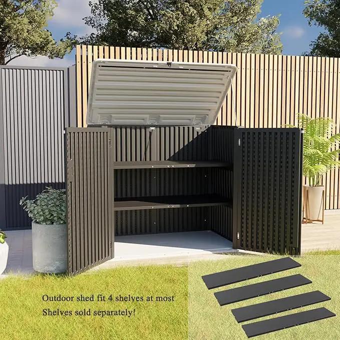 KINYING Larger Outdoor Storage Shed Weather Resistance, Resin Sheds & Outdoor Storage for Garden, Patios, Backyards, 48 Cu.Ft Tool Shed for Garbage Cans, Lawn Mower, Garden Tools,Black by GreenHaven Gardens