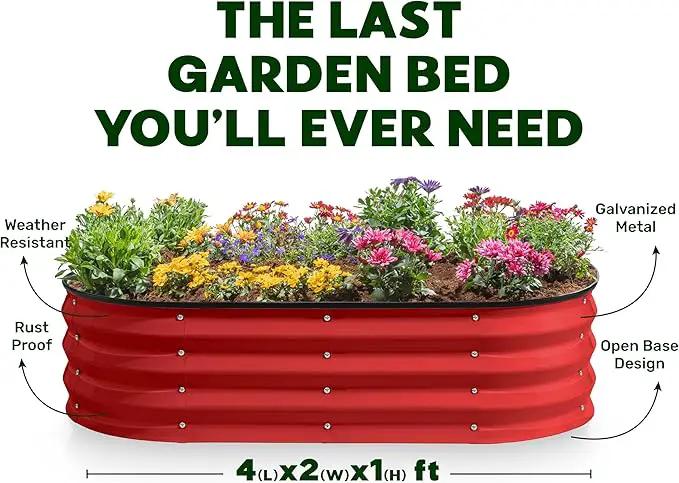 Galvanized Raised Garden Beds Outdoor // 4×2×1 ft Planter Raised Beds for Gardening, Vegetables, Flowers // Large Metal Garden Box (Red) by GreenHaven Gardens