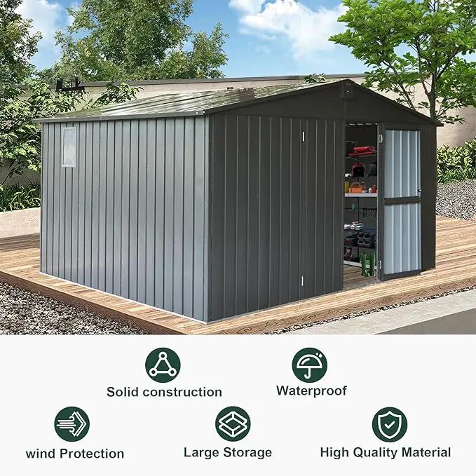 Domi Outdoor Storage Shed 11' x 9', Metal Steel Utility Tool Shed Storage House with Double Lockable Doors & Air Vents for Backyard Patio Garden Lawn Dark Grey by GreenHaven Gardens