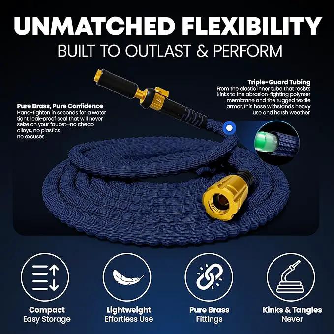 TITAN Flexible Garden Hose 50FT – Ultra Lightweight, Heavy Duty Water Hose with Brass Fittings & Jet Nozzle – Kink-Free, Non-Expanding, Durable Fabric Hose for Yard, Lawn, Car Wash, Outdoor Use by GreenHaven Gardens