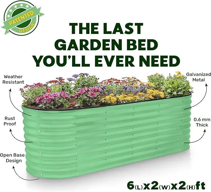 Galvanized Raised Garden Beds Outdoor // 6×2×2 ft Planter Raised Beds for Gardening, Vegetables, Flowers // Large Metal Garden Box (Light Green) // Patented Tool-Free Design by GreenHaven Gardens