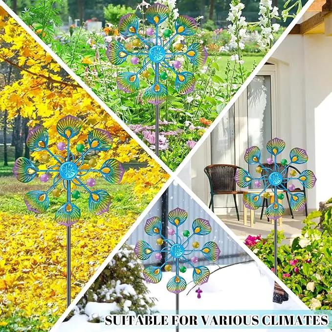 Peacock Wind Spinner Outdoor, Standing Wind Sculpture Yard Art Decorations, Metal Windmill for Patio Lawn & Garden Decor (1pcs-Blue Green) by GreenHaven Gardens