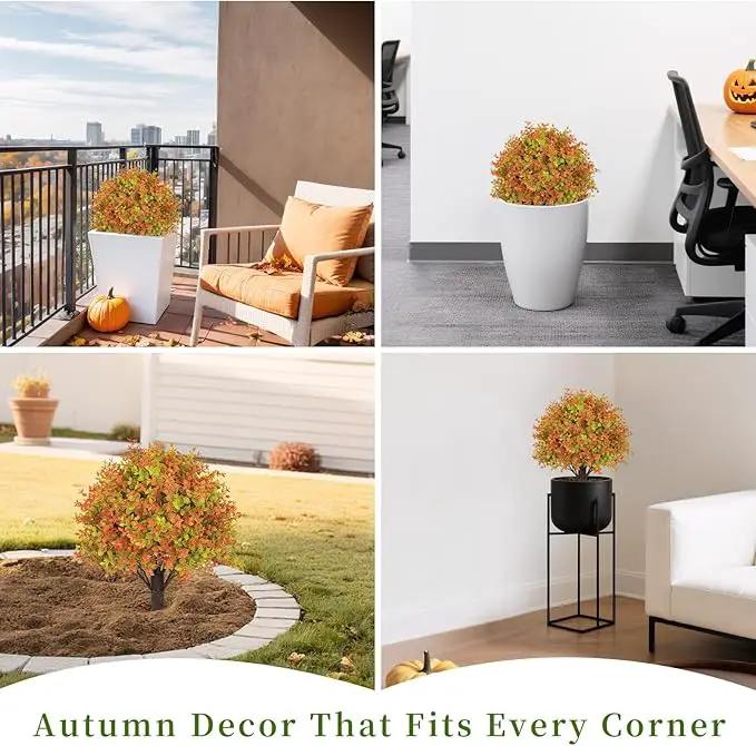 24" Fall Plants Artificial Boxwood Topiary Trees, UV Resistant Faux Bushes with Ground Spike, Fake Shrubs for Outdoor Planters, Front Porch, Patio, Yard Decor Set of 2 by GreenHaven Gardens