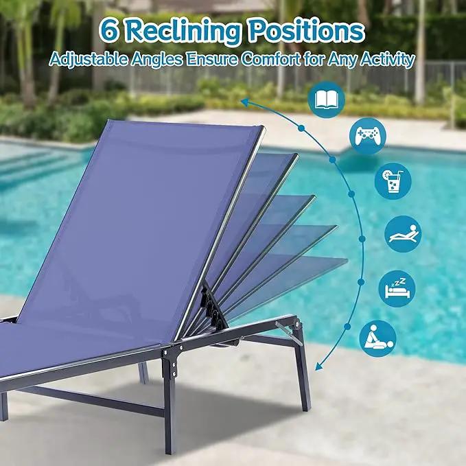 Outdoor Chaise Lounge Chair Set of 2, Foldable & Assemble-Free, 6 Adjustable Positions, Durable Rust-Resistant Frame, Portable Outdoor Pool Lounge Chairs for Pool Patio Beach, Blue by GreenHaven Gardens