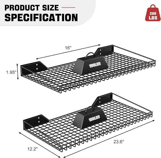 Ultrawall Wall Mounted Storage Shelf for Garage, 2 Pack Metal Shelf Rack, Heavy-Duty Wall Organizer Shelves Suitable for Shop, Shed, Garage 23.5inch x 12inch(Black) by GreenHaven Gardens
