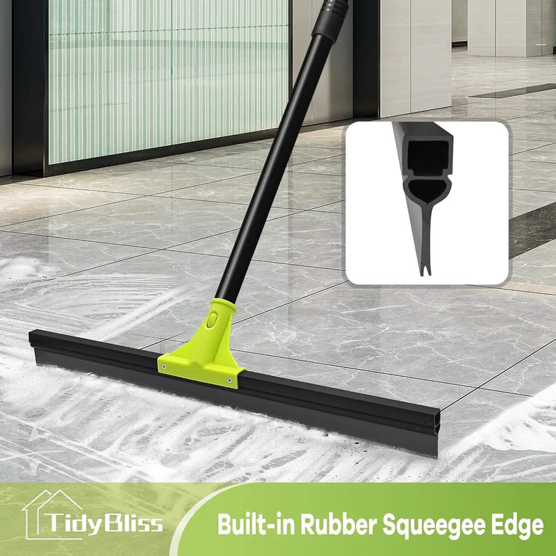 Floor Squeegee Heavy Duty, 24” Rubber Foam Water Scraper Broom, Epoxy Wiper Mop with 62 inches Long Handle for Cleaning Concrete Pool Rug Garage Deck Shower Window Outdoor Indoor (Green) by GreenHaven Gardens
