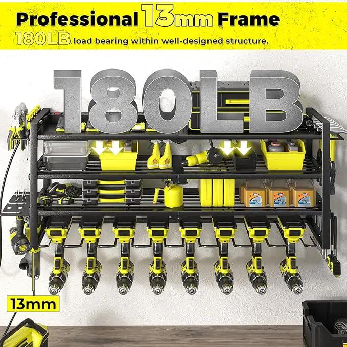 KAFAHOM Power Tool Organizer with Charging Station.Garage 8 Drill Holder Built in 8 Outlets Power Strip,Tool Storage Shelf Wall Mount,Tool Battery Organizer with Screwdriver/Hammer/Air Tool Rack by GreenHaven Gardens