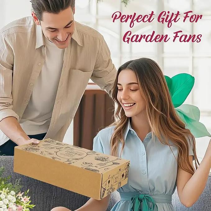 Gardening Tools Set, 10 PCS Stainless Steel Heavy-Duty with Non-slip Soft Rubber Handle with Large Garden Bag, Floral Pattern Gardening Tool Set Gifts for Women Birthday Mother's Day, Pink by GreenHaven Gardens