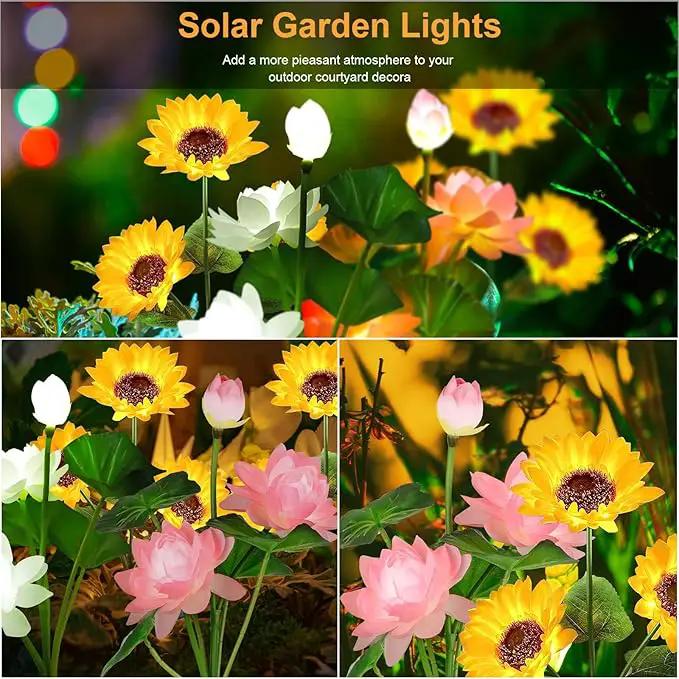 Solar Flower Lights - 4 Pack Outdoor Waterproof Sun Powered Lotus Sunflowers Landscape Decorative Glowing Lights for Yard, Lawn, Patio, Pathway by GreenHaven Gardens